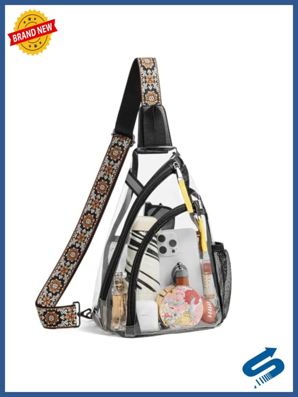 Clear Crossbody Bag Stadium Approved Transparent Purse TPU Waterproof Sling
